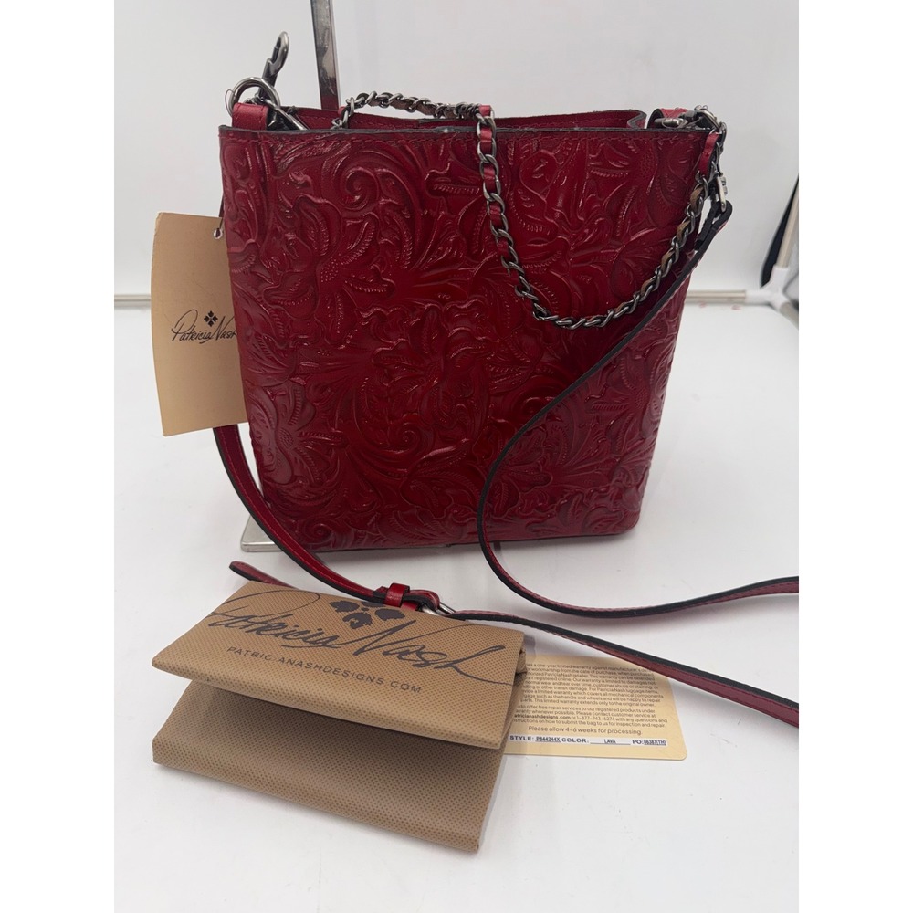 Patricia Nash Ledra Burnished Tooled Leather Crossbody Bag Lava Red P844244X - Picture 10 of 11